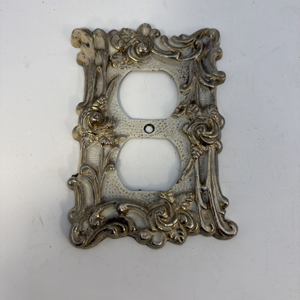 Vintage AT & HC 60D Outlet Cover Plate Antique - Brass Metal White Face '60-70's